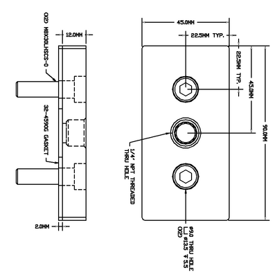 32-459014N-1SS MODULAR SOLUTIONS PNEUMATIC PLATE 45MM X 90MM WITH GASKET 1/4 NPT THREADED CENTER THRU HOLE